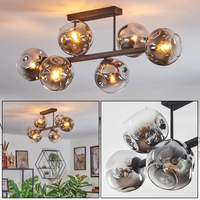 Finale Uitverkoop Ripoll Plafondlamp, Kogellampje Chroom, Duidelijk, Rookkleurig, 6-lichts