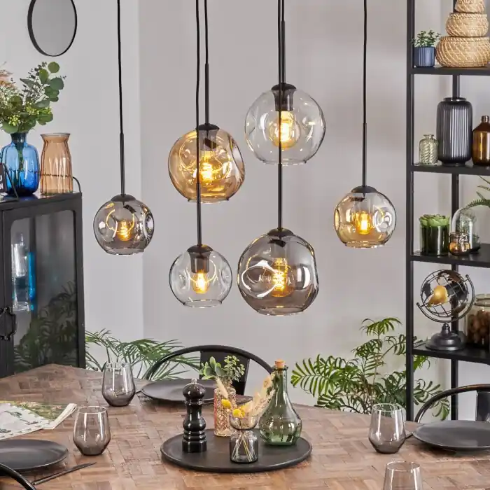 Laatste Kans Ripoll Hanglamp, Kogellampje, Hanglamp Amber, Duidelijk, Rookkleurig, 6-lichts