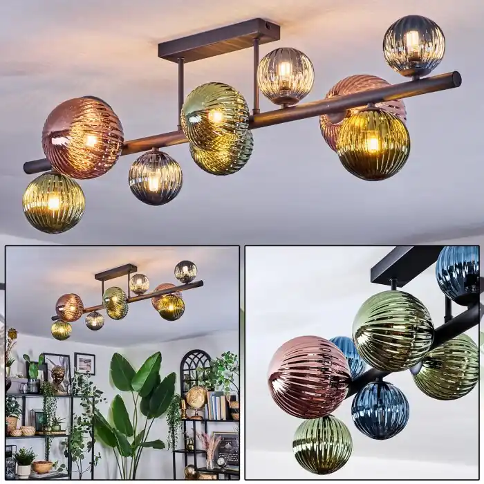 Chehalis Plafondlamp, Kogellampje Blauw, Groen, Koperkleurig, 10-lichts Shop Nu