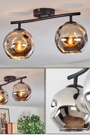 Weekendaanbieding Ripoll Plafondlamp, Kogellampje Chroom, Rookkleurig, 2-lichts