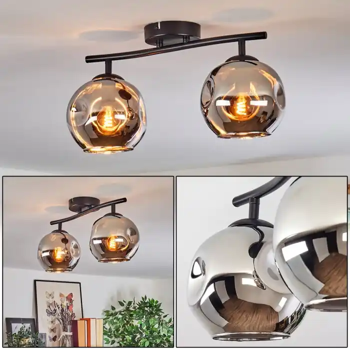 Weekendaanbieding Ripoll Plafondlamp, Kogellampje Chroom, Rookkleurig, 2-lichts