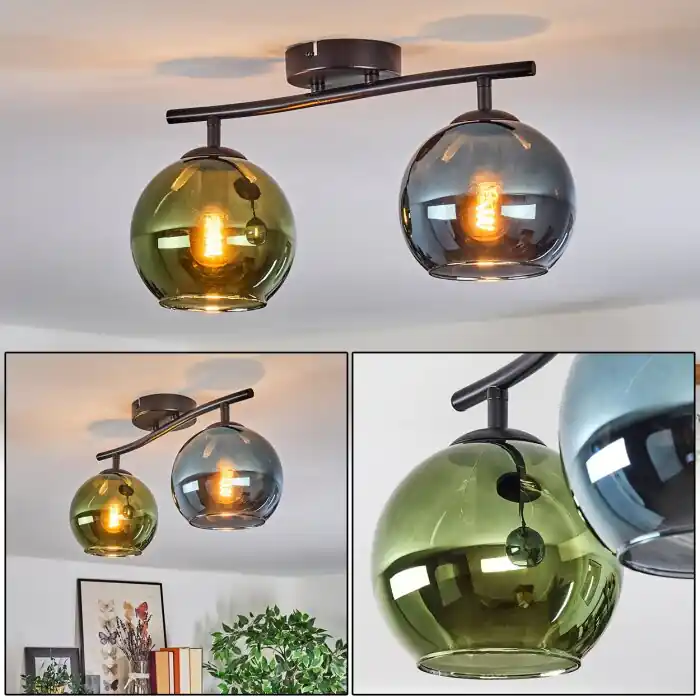 Koyoto Plafondlamp, Kogellampje Blauw, Groen, 2-lichts Finale Uitverkoop