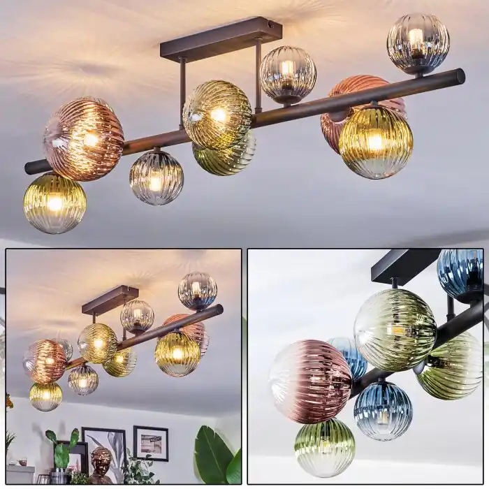 Chehalis Plafondlamp, Kogellampje Blauw, Groen, Duidelijk, Koperkleurig, 10-lichts Korting