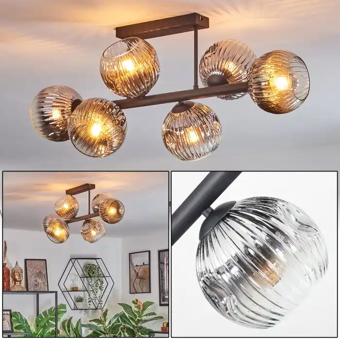 Ripoll Plafondlamp, Kogellampje Chroom, Duidelijk, Rookkleurig, 6-lichts Bestseller