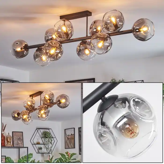 Ripoll Plafondlamp, Kogellampje Duidelijk, Rookkleurig, 10-lichts Aanbieding