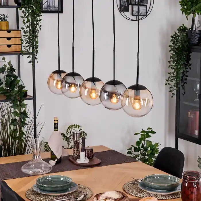 Gastor Hanglamp, Kogellampje, Hanglamp Amber, Duidelijk, Rookkleurig, 5-lichts Korting