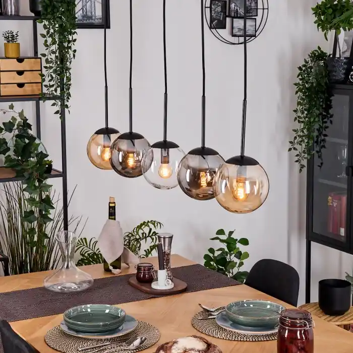 Gastor Hanglamp, Kogellampje, Hanglamp Amber, Duidelijk, Rookkleurig, 5-lichts Uitverkoop
