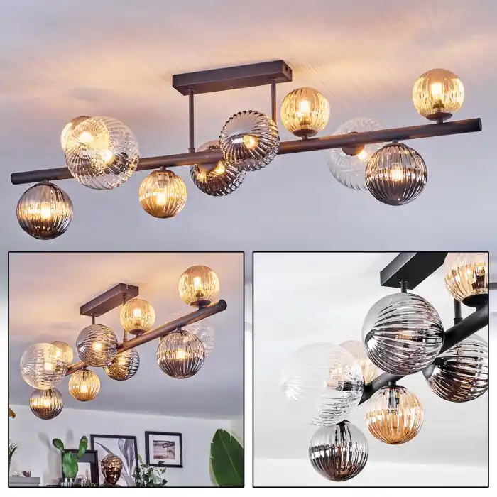 Chehalis Plafondlamp, Kogellampje Amber, Duidelijk, Rookkleurig, 10-lichts Meest Verkocht