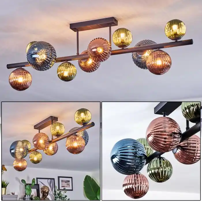 Chehalis Plafondlamp, Kogellampje Blauw, Groen, Koperkleurig, 10-lichts Alleen Vandaag