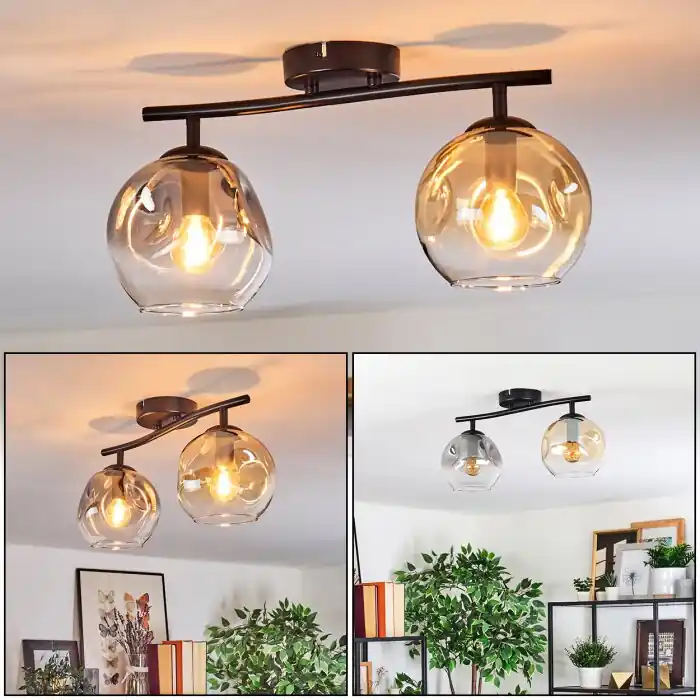 Ripoll Plafondlamp, Kogellampje Amber, Duidelijk, Rookkleurig, 2-lichts Betrouwbaar