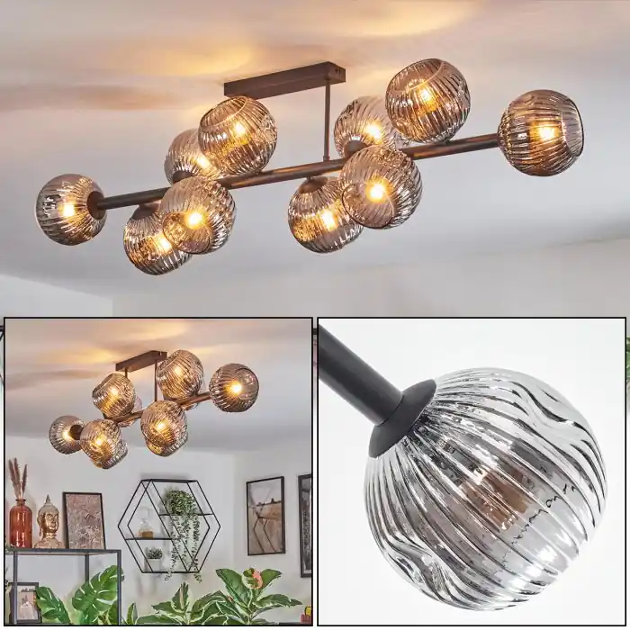 Beperkt Aanbod Ripoll Plafondlamp, Kogellampje Rookkleurig, 10-lichts