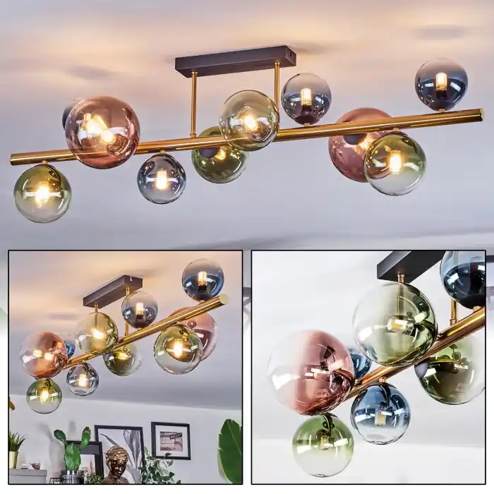 Chehalis Plafondlamp, Kogellampje Goud, Zwart, 10-lichts Populair