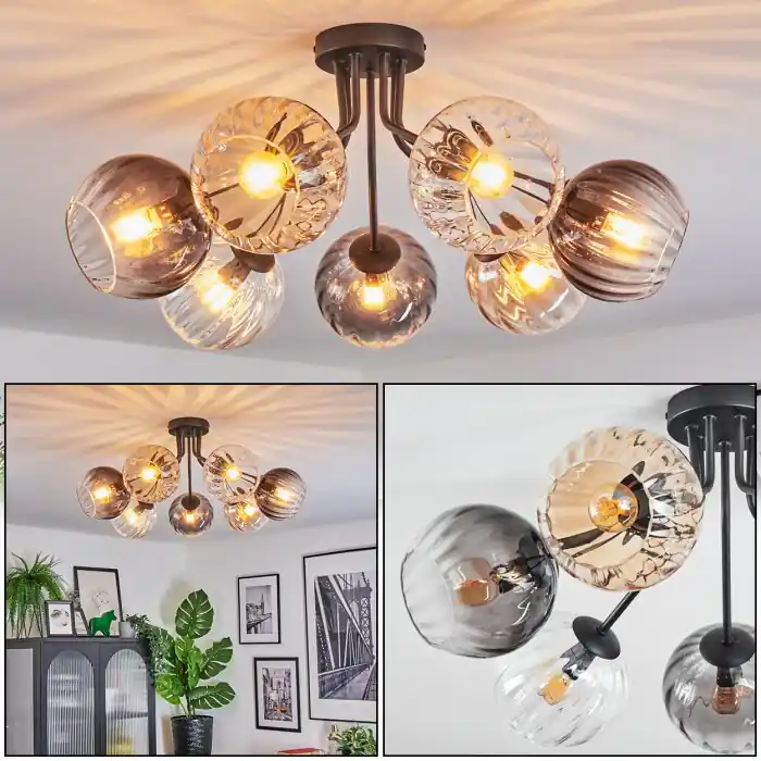 Koyoto Plafondlamp, Kogellampje 82 cm Amber, Duidelijk, Rookkleurig, 7-lichts Favoriet