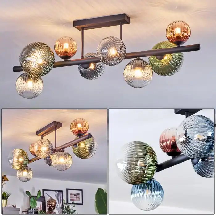 Rechtstreeks Van De Fabrikant Chehalis Plafondlamp, Kogellampje Blauw, Groen, Duidelijk, Koperkleurig, 8-lichts