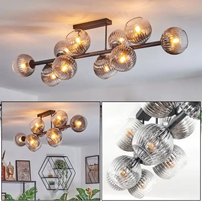 Koyoto Plafondlamp, Kogellampje Duidelijk, Rookkleurig, 10-lichts Nu Kopen
