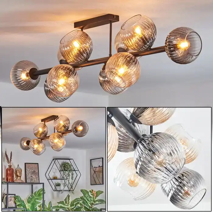 Weekendaanbieding Koyoto Plafondlamp, Kogellampje Duidelijk, Rookkleurig, 10-lichts