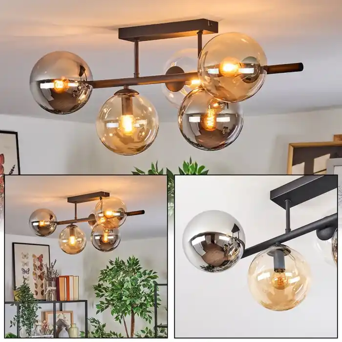 Op = Op Gastor Plafondlamp, Kogellampje Amber, Duidelijk, Rookkleurig, 5-lichts