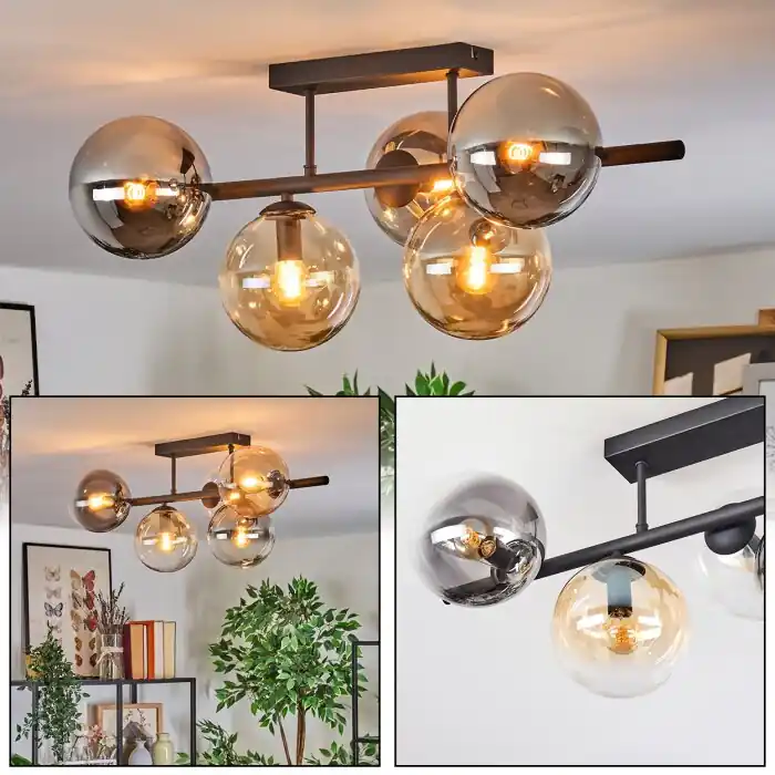 Goedkoop Gastor Plafondlamp, Kogellampje Amber, Duidelijk, Rookkleurig, 5-lichts