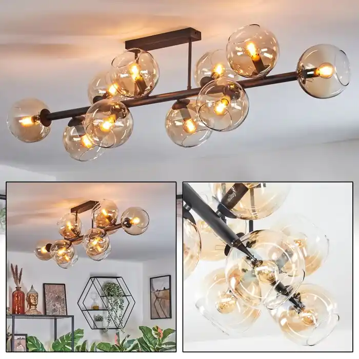 Beperkte Voorraad Koyoto Plafondlamp, Kogellampje Amber, Duidelijk, 10-lichts