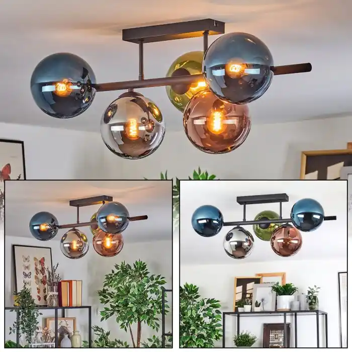 Gastor Plafondlamp, Kogellampje Blauw, Chroom, Groen, Koperkleurig, Rookkleurig, 5-lichts Lage Kosten