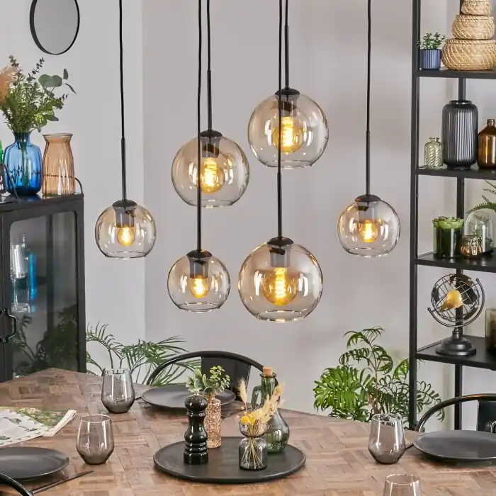 Seizoensaanbieding Koyoto Hanglamp, Kogellampje, Hanglamp Amber, Duidelijk, 6-lichts
