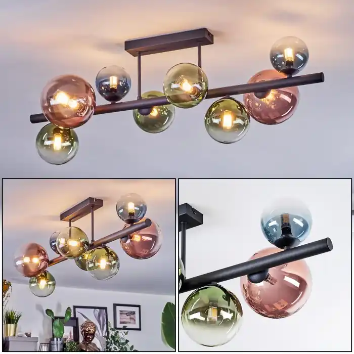 Chehalis Plafondlamp, Kogellampje Blauw, Groen, Duidelijk, Koperkleurig, 8-lichts Weekendaanbieding