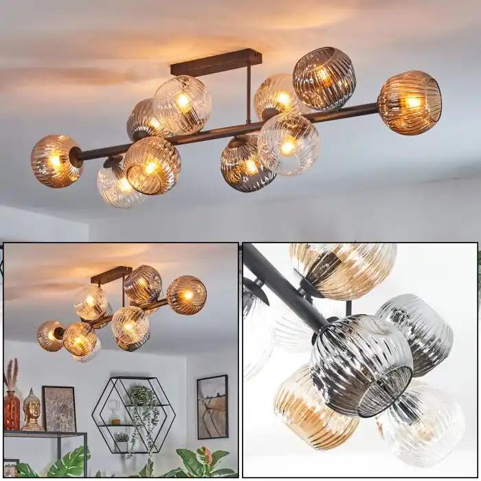 Ripoll Plafondlamp, Kogellampje Amber, Duidelijk, Rookkleurig, 10-lichts Beperkte Voorraad