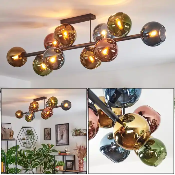 Koyoto Plafondlamp, Kogellampje Blauw, Goud, Groen, Koperkleurig, 10-lichts Betrouwbaar