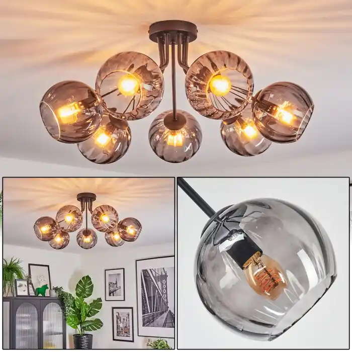 Koyoto Plafondlamp, Kogellampje 82 cm Rookkleurig, 7-lichts Alleen Vandaag