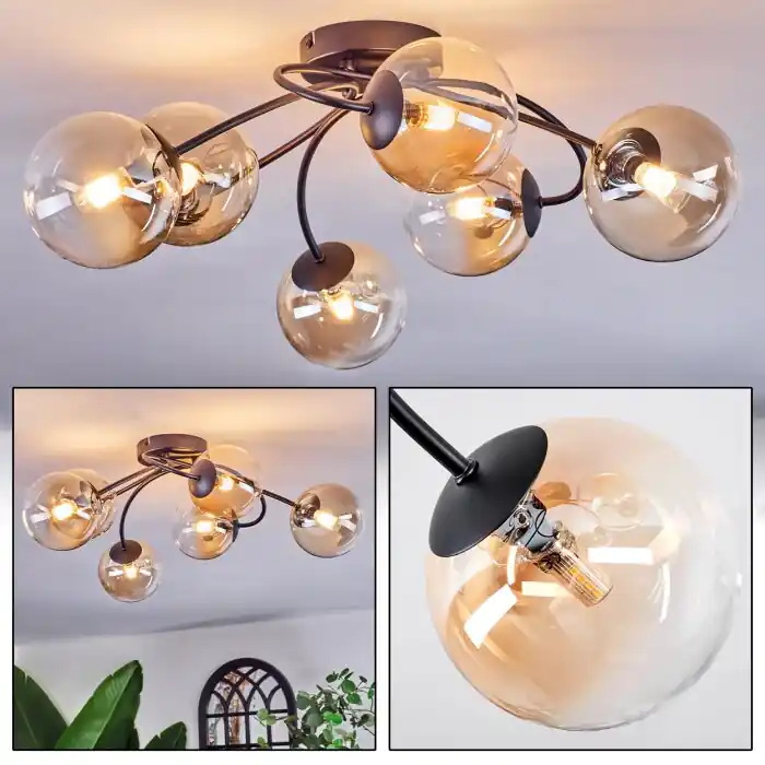 Chehalis Plafondlamp, Kogellampje 58 cm Amber, Duidelijk, 6-lichts Koopje