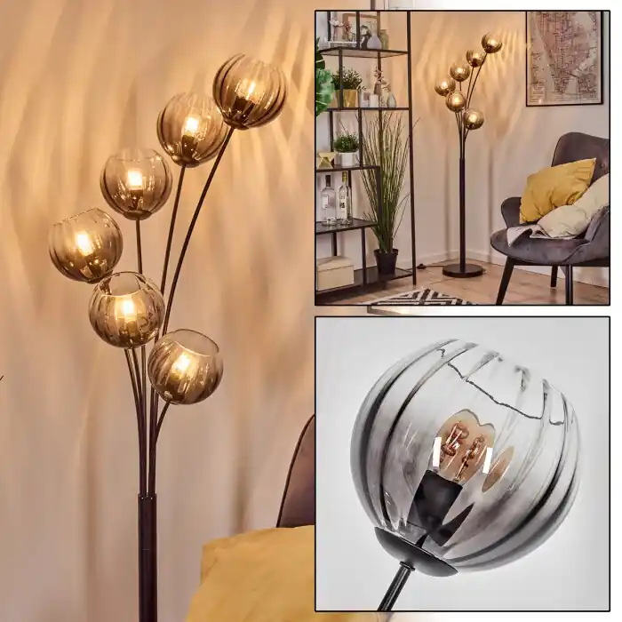 Gratis Retour Koyoto Staande lamp 40 cm Duidelijk, Rookkleurig, 6-lichts