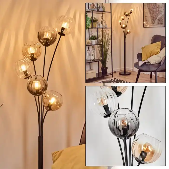 Koyoto Staande lamp 40 cm Amber, Duidelijk, Rookkleurig, 6-lichts Exclusieve Aanbieding