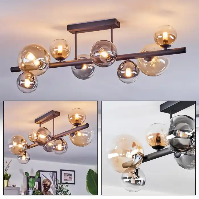 Chehalis Plafondlamp, Kogellampje Amber, Duidelijk, Rookkleurig, 8-lichts Favoriet