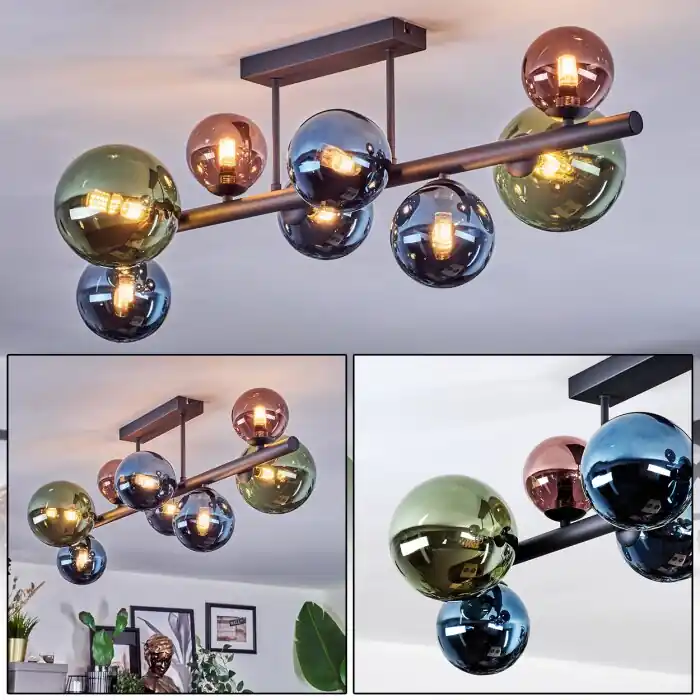 Lage Kosten Chehalis Plafondlamp, Kogellampje Blauw, Groen, Koperkleurig, 8-lichts