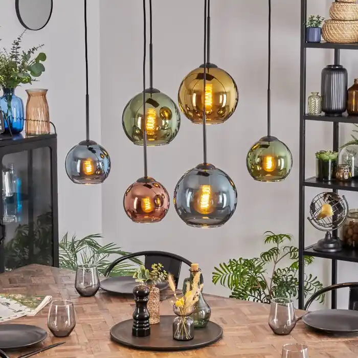 Koyoto Hanglamp, Kogellampje, Hanglamp Blauw, Goud, Groen, Koperkleurig, 6-lichts Shop Nu
