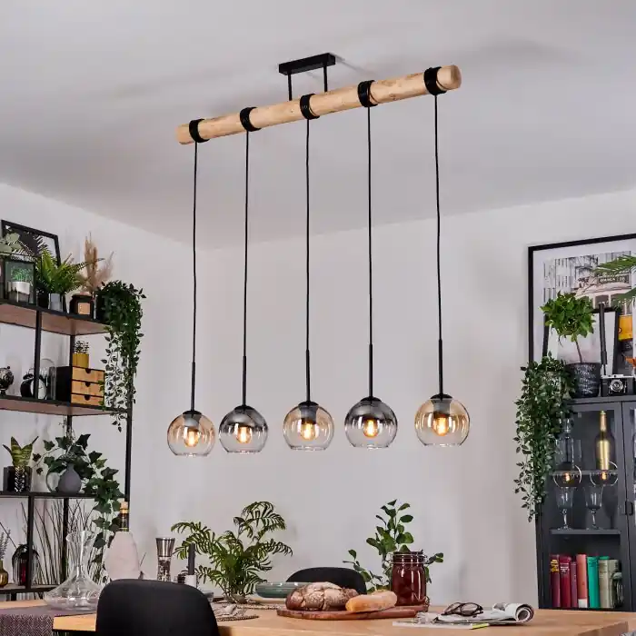 Weekendaanbieding Koyoto Hanglamp, Kogellampje, Hanglamp Natuurlijke kleuren, Zwart, 5-lichts