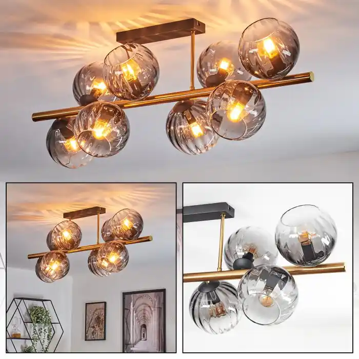Koyoto Plafondlamp, Kogellampje Goud, Zwart, 8-lichts Dagaanbieding