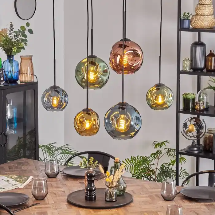 Superprijs Ripoll Hanglamp, Kogellampje, Hanglamp Blauw, Goud, Groen, Koperkleurig, 6-lichts