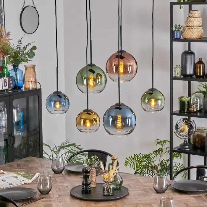 Seizoensaanbieding Koyoto Hanglamp, Kogellampje, Hanglamp Blauw, Goud, Groen, Duidelijk, Koperkleurig, 6-lichts