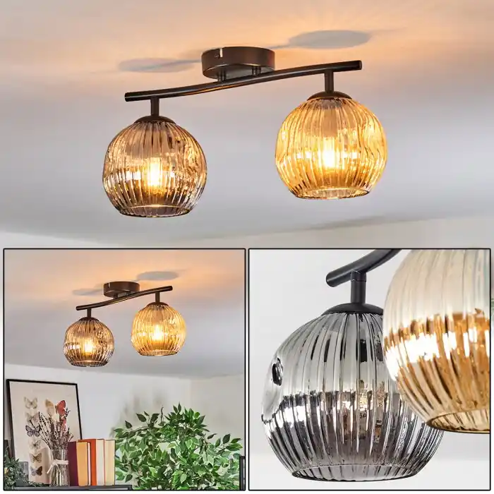 Koopje Ripoll Plafondlamp, Kogellampje Amber, Rookkleurig, 2-lichts