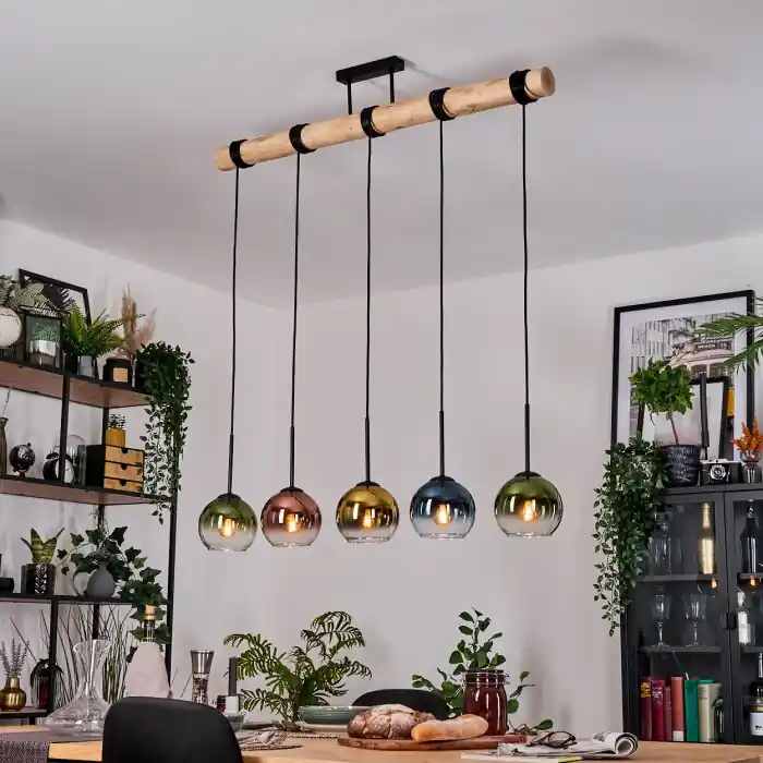 Merkproduct Koyoto Hanglamp, Kogellampje, Hanglamp Natuurlijke kleuren, Zwart, 5-lichts