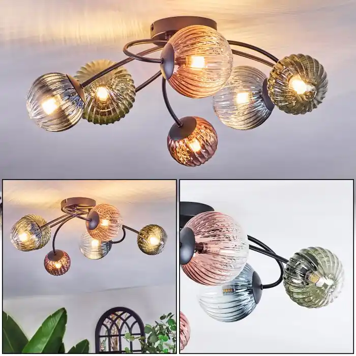 Laatste Versie Chehalis Plafondlamp, Kogellampje Blauw, Groen, Duidelijk, Koperkleurig, 6-lichts