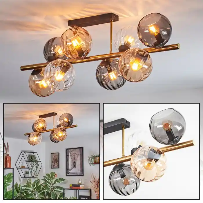 Nieuw Koyoto Plafondlamp, Kogellampje Goud, Zwart, 8-lichts