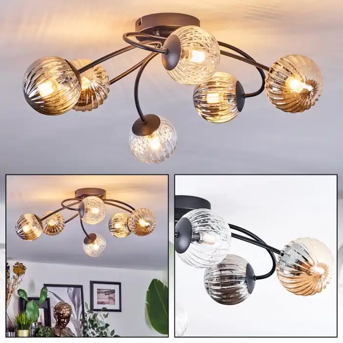 Gereduceerde Prijs Chehalis Plafondlamp, Kogellampje 56 cm Amber, Duidelijk, Rookkleurig, 6-lichts