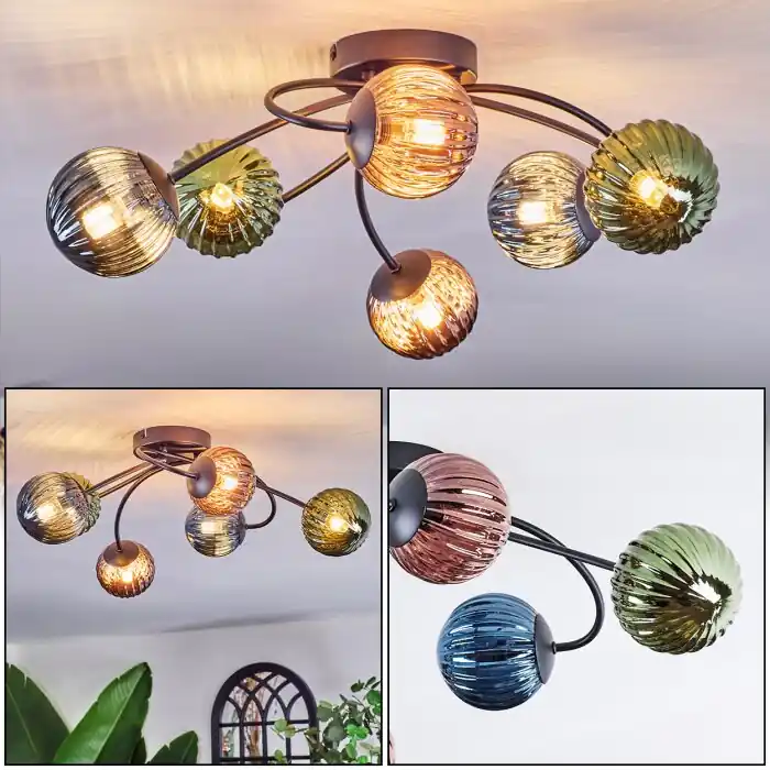 Chehalis Plafondlamp, Kogellampje 56 cm Blauw, Groen, Koperkleurig, 6-lichts Shop Nu