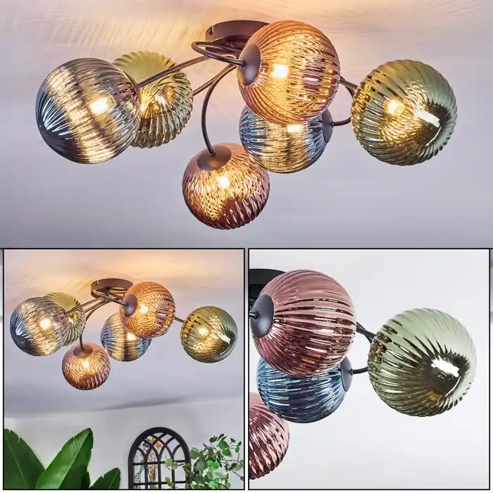 Veilige Betaling Chehalis Plafondlamp, Kogellampje 56 cm Blauw, Groen, Koperkleurig, 6-lichts