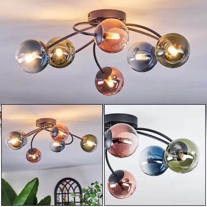 Shop Nu Chehalis Plafondlamp, Kogellampje 56 cm Blauw, Groen, Duidelijk, Koperkleurig, 6-lichts