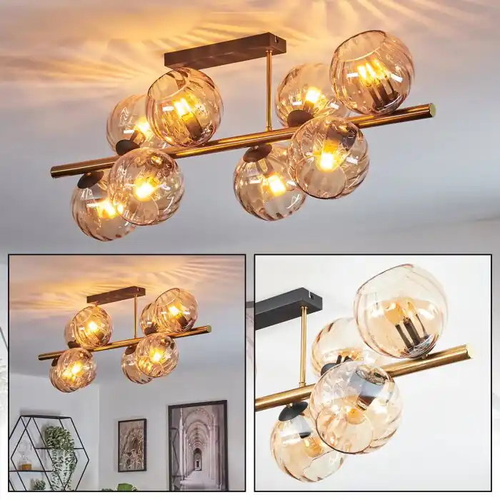 Meest Verkocht Koyoto Plafondlamp, Kogellampje Goud, Zwart, 8-lichts