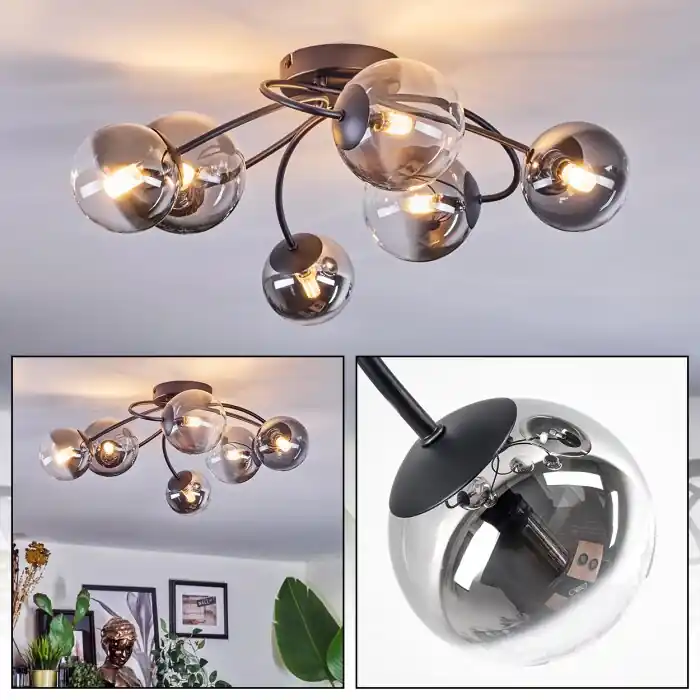 Beperkte Voorraad Chehalis Plafondlamp, Kogellampje 58 cm Duidelijk, Rookkleurig, 6-lichts