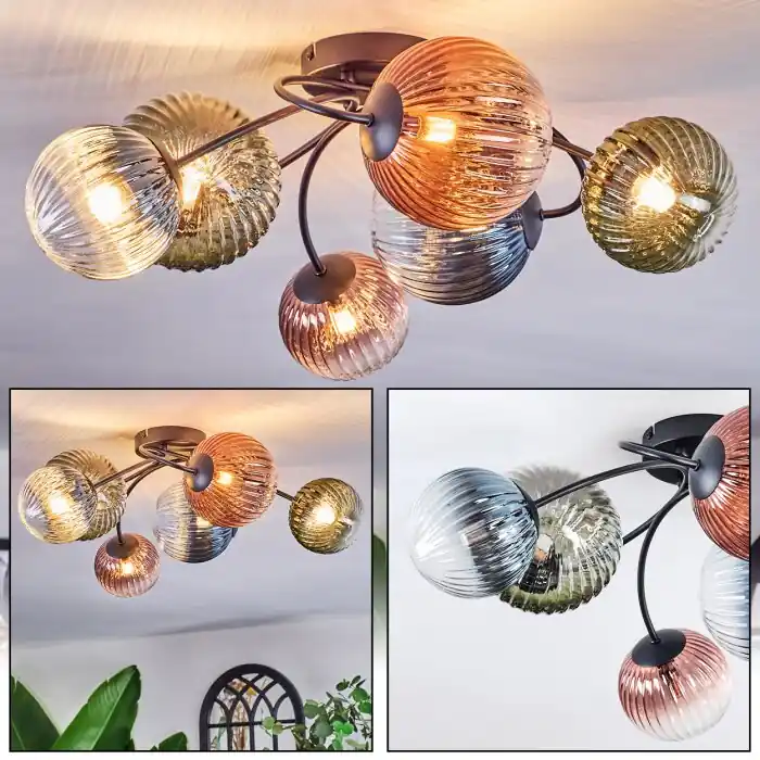 Beperkt Aanbod Chehalis Plafondlamp, Kogellampje 58 cm Blauw, Groen, Duidelijk, Koperkleurig, 6-lichts